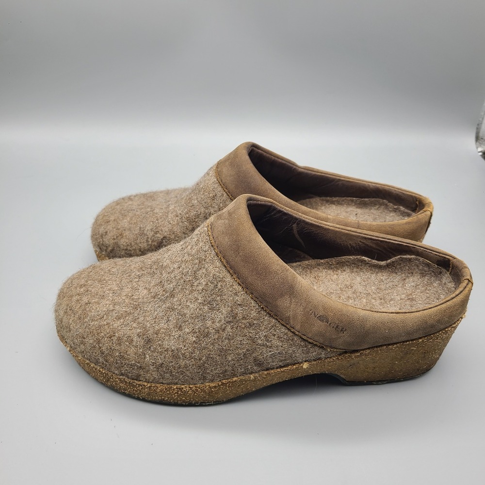 Haflinger Wool Felt Clogs Taupe Brown Cork Midsole Slip On Shoes Womens 38